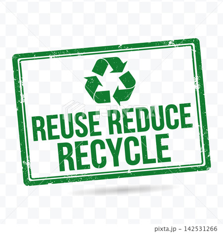 Reuse reduce recycle rubber stamp with green grungy border and ecology symbol for environmental campaigns Reuse reduce recycle rubber stamp with green grungy border and ecology symbol for environmental campaigns 142531266
