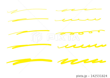 手描きペンのアンダーラインセット 黄色 142531824
