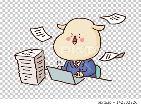 A workaholic dog (work addict) that completes a massive amount of work on its computer. 142532226