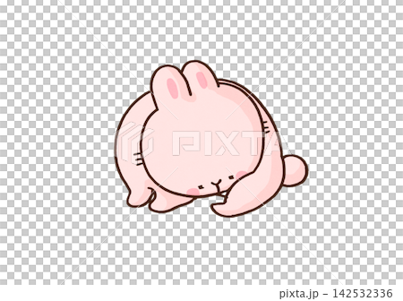 A rabbit curled up and eating its own feces (coprophagy). A rabbit curled up and eating its own feces (coprophagy). 142532336