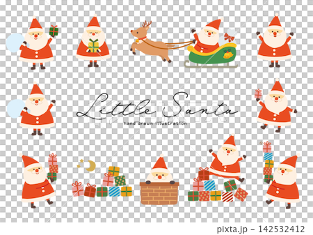 A set of simple and stylish Santa Claus illustrations. 142532412