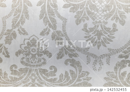 Vintage damask fabric pattern with floral details 142532455