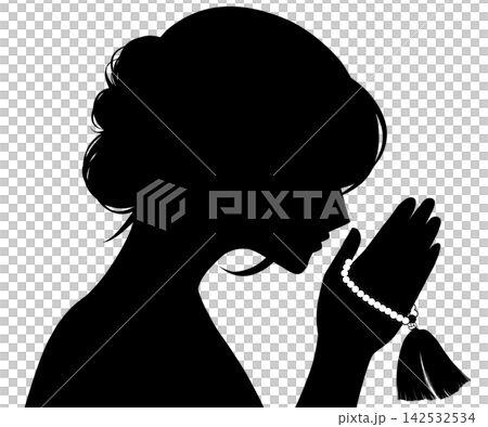 Silhouette of a woman with her hands clasped together. Silhouette of a woman with her hands clasped together. 142532534