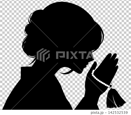手を合わせる女性(和装)シルエット 手を合わせる女性(和装)シルエット 142532539