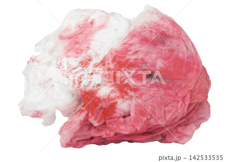 Blood on the tissue paper isolated on white background Blood on the tissue paper isolated on white background 142533535