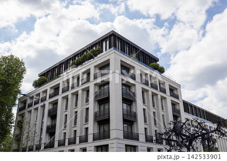 Luxury apartment building facade with balconies Luxury apartment building facade with balconies 142533901