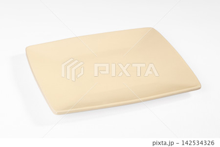 Beige square plate on white background Beige square plate on white background 142534326