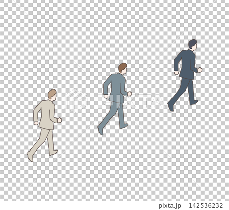 A line drawing/illustration of a business person moving forward and growing; a step-up image; business design material. A line drawing/illustration of a business person moving forward and growing; a step-up image; business design material. 142536232