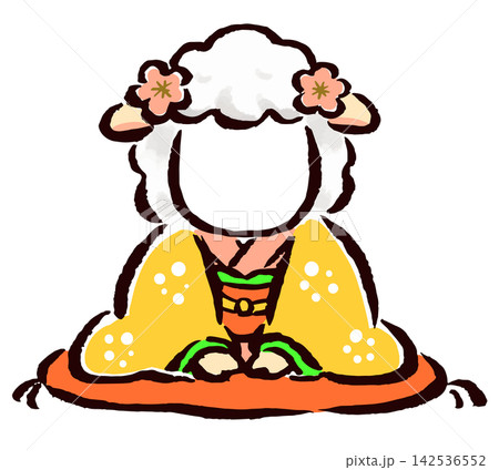 顔はめ年賀状素材　未年　羊　1人用 　着物 142536552