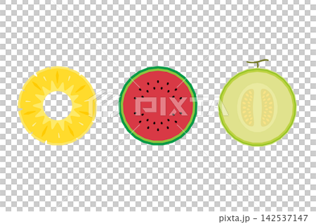 Illustrations of cross-sections of summer fruits (melon, watermelon, pineapple) Illustrations of cross-sections of summer fruits (melon, watermelon, pineapple) 142537147
