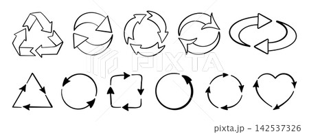 Recycle arrow icon set Circular reuse repeat eco sustainability environment friendly rotation sign Recycle arrow icon set Circular reuse repeat eco sustainability environment friendly rotation sign 142537326