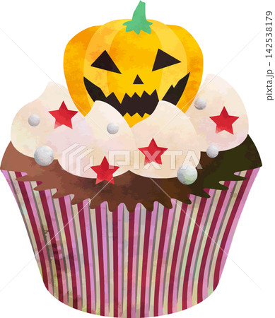 水彩風ベクターイラスト・カップケーキかわいい楽しいハロウィンデコレーション・パンプキン 水彩風ベクターイラスト・カップケーキかわいい楽しいハロウィンデコレーション・パンプキン 142538179