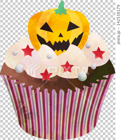 水彩風ベクターイラスト・カップケーキかわいい楽しいハロウィンデコレーション・パンプキン 水彩風ベクターイラスト・カップケーキかわいい楽しいハロウィンデコレーション・パンプキン 142538179