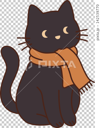 Cute Black Cat with Orange Scarf, Cozy Cottagecore Halloween Clipart Cute Black Cat with Orange Scarf, Cozy Cottagecore Halloween Clipart 142539770