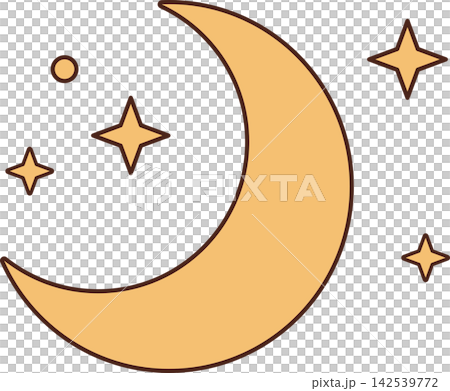 Whimsical crescent moon Halloween clipart with small decorative stars, a simple celestial element for spooky seasonal invitations, cards, crafts and printable designs Whimsical crescent moon Halloween clipart with small decorative stars, a simple celestial element for spooky seasonal invitations, cards, crafts and printable designs 142539772