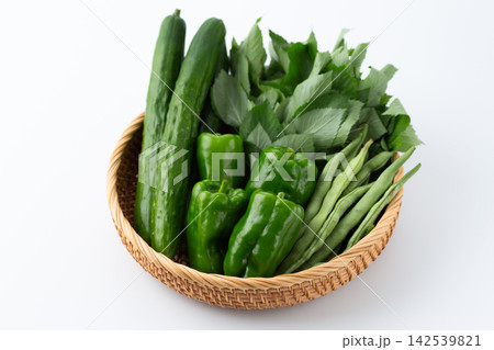 家庭菜園で収穫した夏野菜 家庭菜園で収穫した夏野菜 142539821
