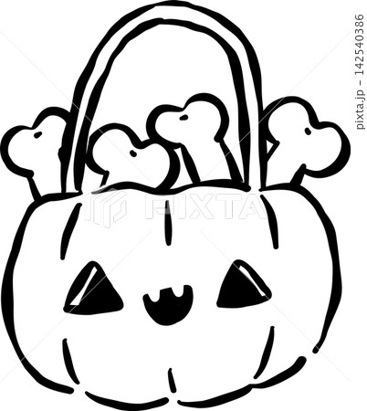 Halloween Outline Cute Pumpkin Basket Hand Drawn 142540386