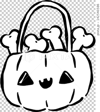 Halloween Outline Cute Pumpkin Basket Hand Drawn 142540386