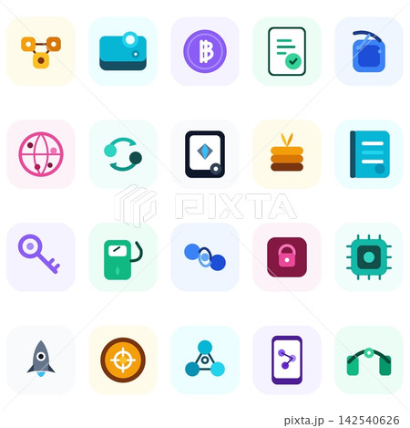 Blockchain Technology Network and Decentralized Finance Icon Set Collection 142540626
