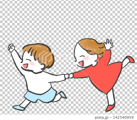 Children running and playing while holding hands Children running and playing while holding hands 142540959