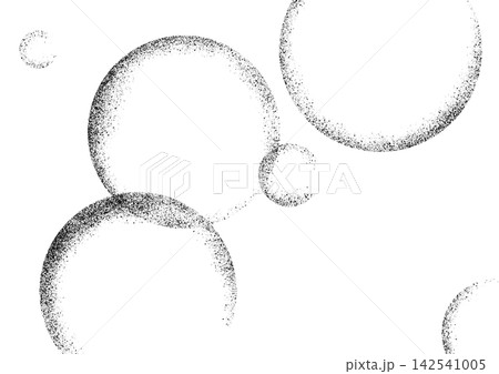 粒子感のある点線で描かれた幻想的なシャボン玉・気泡背景・砂絵・ドット質感のサークルが浮かぶモノトーン 142541005