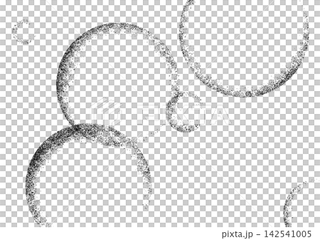 粒子感のある点線で描かれた幻想的なシャボン玉・気泡背景・砂絵・ドット質感のサークルが浮かぶモノトーン 142541005