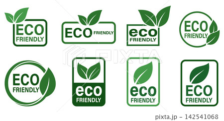 Collection of eco friendly green leaf emblems and labels 142541068