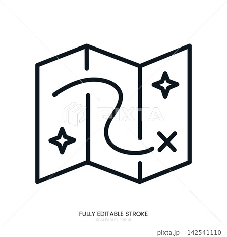 Line art icon of a folded map with a travel route Line art icon of a folded map with a travel route 142541110