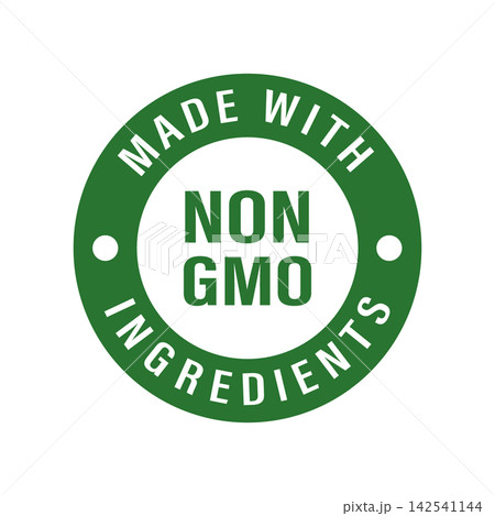 Green circular badge with the text made with non gmo ingredients isolated on white background Green circular badge with the text made with non gmo ingredients isolated on white background 142541144