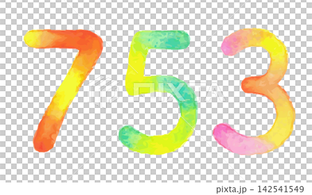 カラフルな手描き風数字「753」七五三|7、5、3、数字、七五三 カラフルな手描き風数字「753」七五三|7、5、3、数字、七五三 142541549