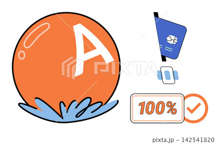 Letter A inside a circle with a credit card and checkmark vector illustration. Finance, banking, credit score, approval, savings, success. Rating symbol with payment card and verification Letter A inside a circle with a credit card and checkmark vector illustration. Finance, banking, credit score, approval, savings, success. Rating symbol with payment card and verification 142541820