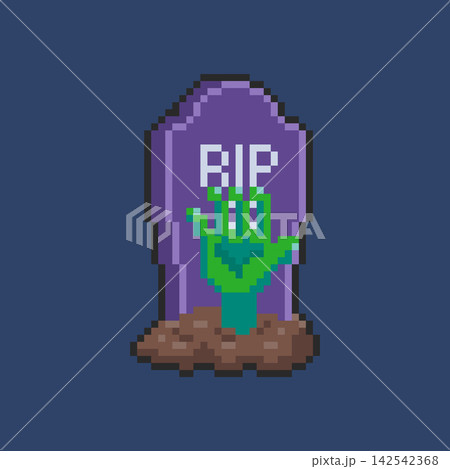 Pixel art Zombie Hand Rising from a Halloween Grave game asset design Pixel art Zombie Hand Rising from a Halloween Grave game asset design 142542368