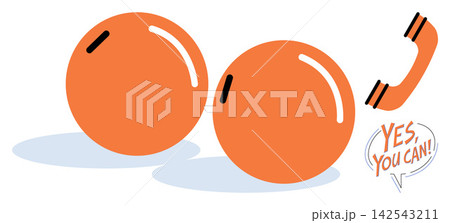 Two orange spheres with a telephone icon and a speech bubble containing the text Yes You Can vector illustration. Communication, support, motivation, customer service, contact, encouragement. Pair of Two orange spheres with a telephone icon and a speech bubble containing the text Yes You Can vector illustration. Communication, support, motivation, customer service, contact, encouragement. Pair of 142543211