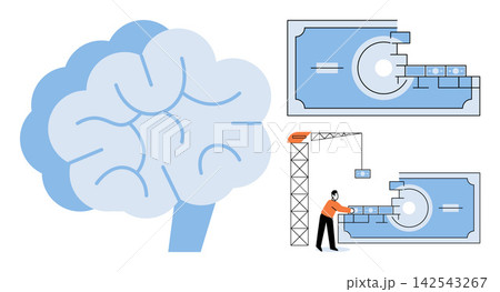 Human brain and construction of money symbol vector illustration. Financial planning, investment strategy, economic growth, capital development, wealth management, business success. Intellectual 142543267