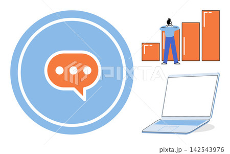 Business communication and growth strategy vector illustration. Digital marketing, corporate development, professional networking, data analysis, team collaboration, online feedback. Messaging icon 142543976
