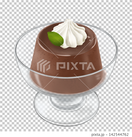 Chocolate pudding served in a parfait glass with whipped cream. Chocolate pudding served in a parfait glass with whipped cream. 142544762