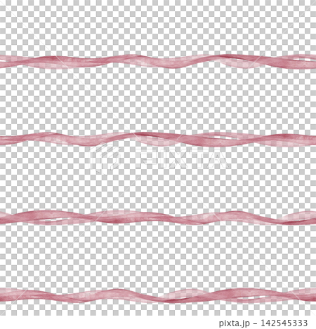 Hand-drawn watercolor illustration featuring wavy horizontal ribbon seamless pattern in a soft red or pink color. Repeat ornament on isolated background in retro coquette style. Hand-drawn watercolor illustration featuring wavy horizontal ribbon seamless pattern in a soft red or pink color. Repeat ornament on isolated background in retro coquette style. 142545333
