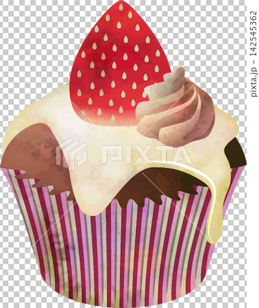 Watercolor-style vector cupcake decoration - cocoa strawberry Watercolor-style vector cupcake decoration - cocoa strawberry 142545362