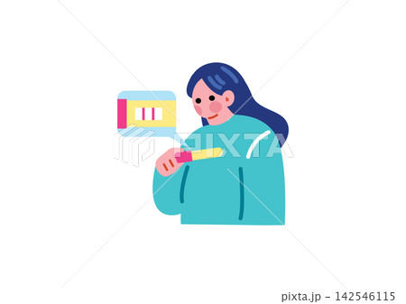 妊娠検査薬を確認する女性のイラスト 142546115