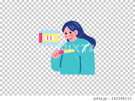 妊娠検査薬を確認する女性のイラスト 142546115