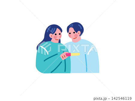 妊娠検査薬を確認する夫婦のイラスト 妊娠検査薬を確認する夫婦のイラスト 142546119