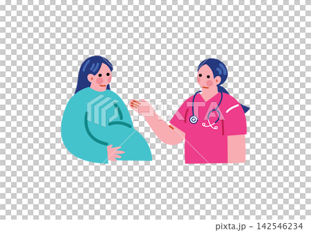 孕婦與醫生交談的插圖 孕婦與醫生交談的插圖 142546234