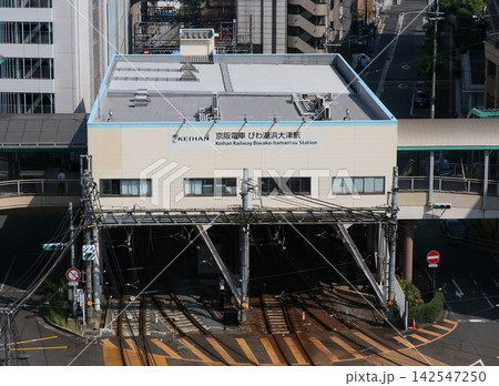 京阪電車 びわ湖浜大津駅の俯瞰 京阪電車 びわ湖浜大津駅の俯瞰 142547250