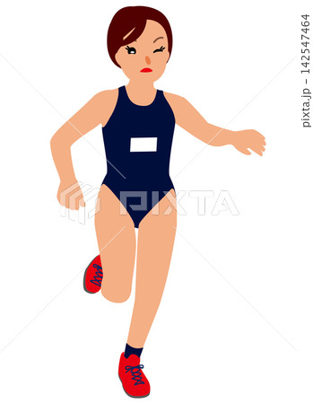 スポーツ大会の競技に挑む女子選手のイラスト・ランのステージのトライアスロン選手  142547464