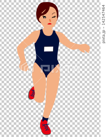スポーツ大会の競技に挑む女子選手のイラスト・ランのステージのトライアスロン選手  142547464