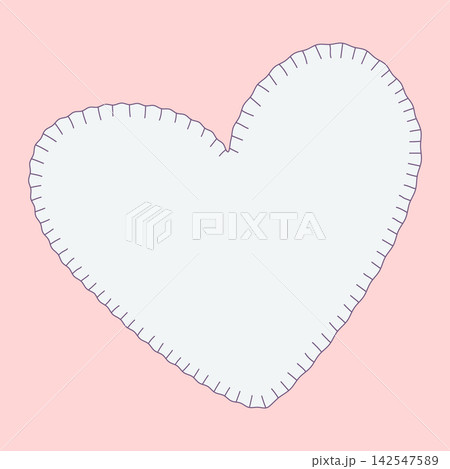Cute heart shape frame with stylized decorative stitches. Sewed textile patch decoration detail, vector isolated illustration. 142547589