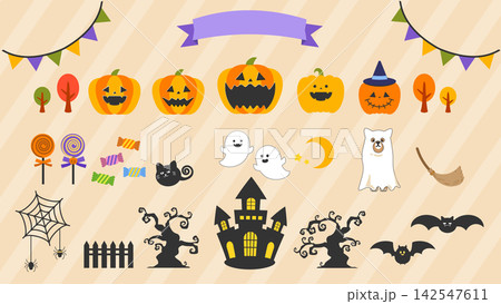 ハロウィンイラスト素材セット ハロウィンイラスト素材セット 142547611