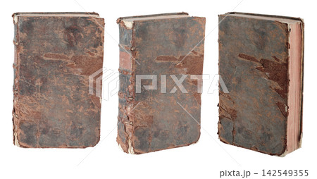 Set of ancient books standing upright and shown from different sides, isolated on transparent background. Vintage historical book collection for literature, education and publishing concepts Set of ancient books standing upright and shown from different sides, isolated on transparent background. Vintage historical book collection for literature, education and publishing concepts 142549355