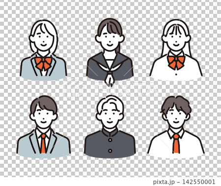 簡筆畫:一群身穿制服、微笑的男女學生(向量圖) 簡筆畫:一群身穿制服、微笑的男女學生(向量圖) 142550001