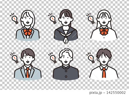 Simple illustration: A set of smiling male and female students in uniforms (vector illustration) Simple illustration: A set of smiling male and female students in uniforms (vector illustration) 142550002